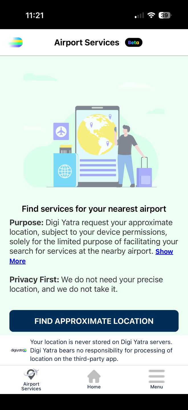 Old DigiYatra Airport services screen